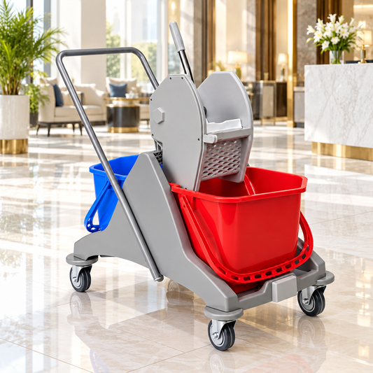 Double Bucket Wringer Trolley - 50 Liters - Blue/Red
