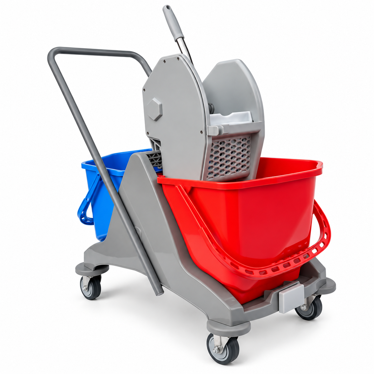 Double Bucket Wringer Trolley - 50 Liters - Blue/Red