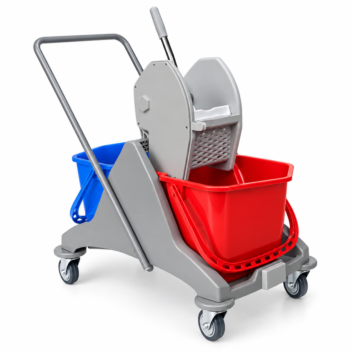 Double Bucket Wringer Trolley - 30 Liters - Blue/Red