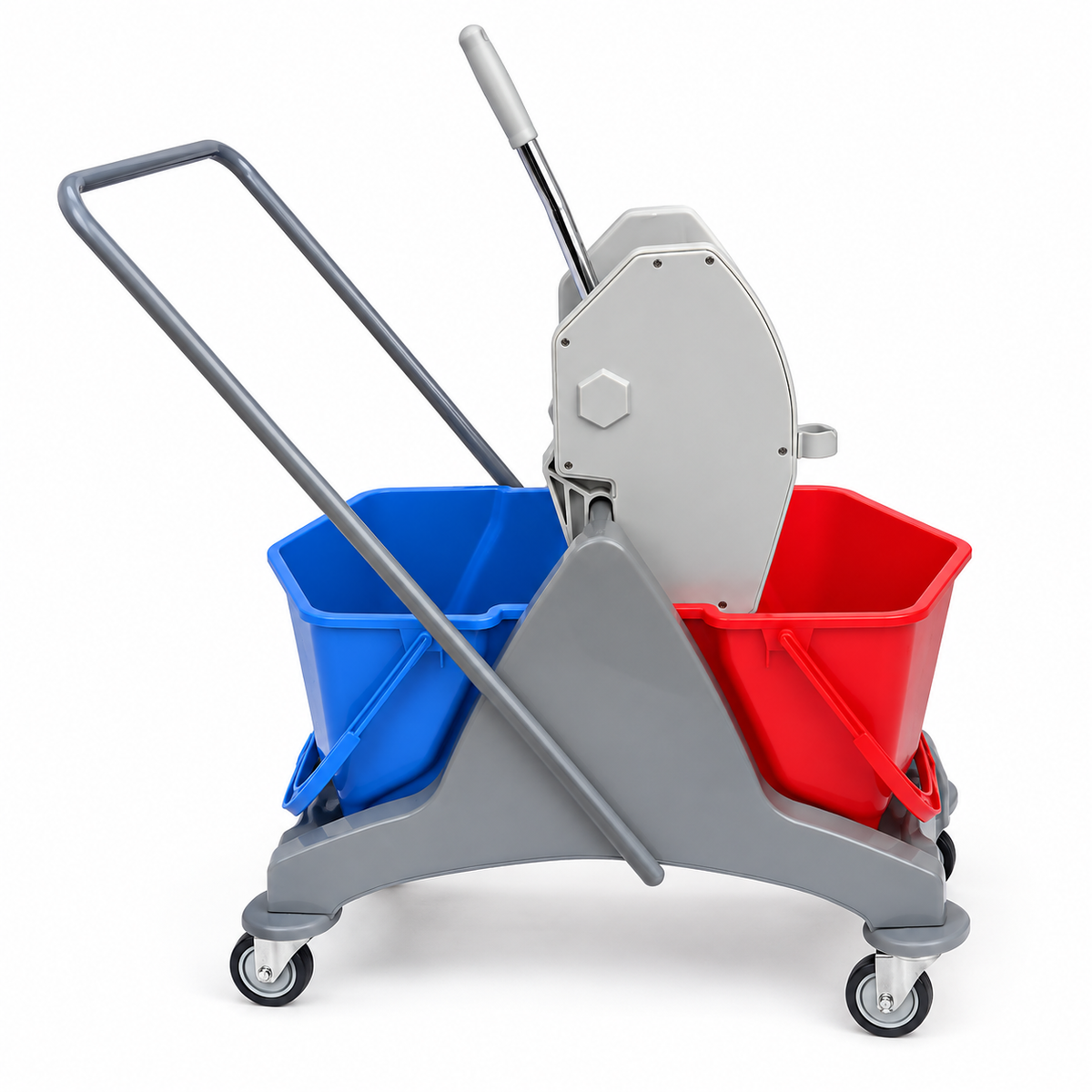 Double Bucket Wringer Trolley - 30 Liters - Blue/Red