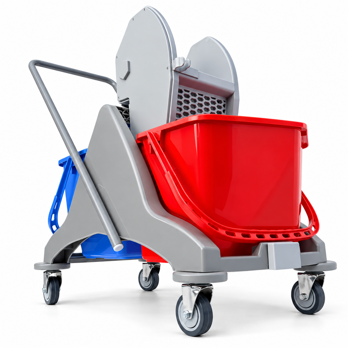 Double Bucket Wringer Trolley - 30 Liters - Blue/Red
