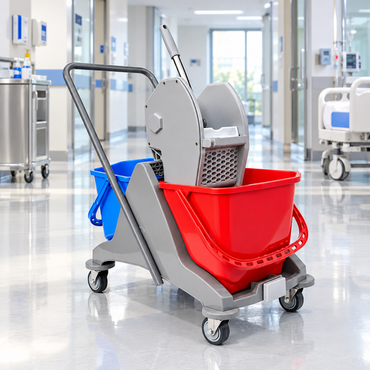 Double Bucket Wringer Trolley - 30 Liters - Blue/Red