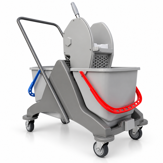 Double Bucket Wringer Trolley - 50 Liters - Grey