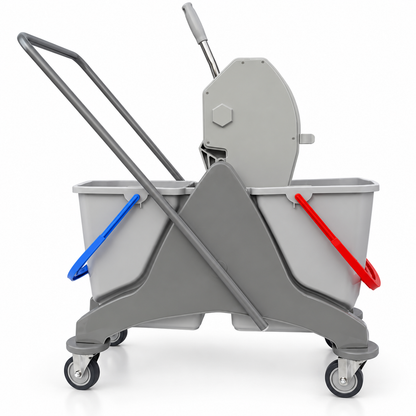 Double Bucket Wringer Trolley - 50 Liters - Grey