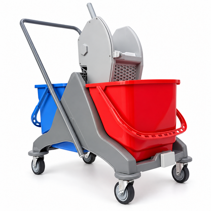 Double Bucket Wringer Trolley - 50 Liters - Blue/Red