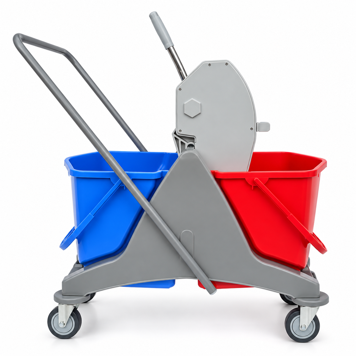 Double Bucket Wringer Trolley - 50 Liters - Blue/Red