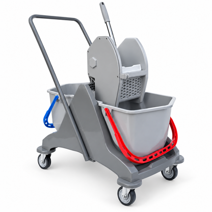 Double Bucket Wringer Trolley - 30 Liters - Blue/Red